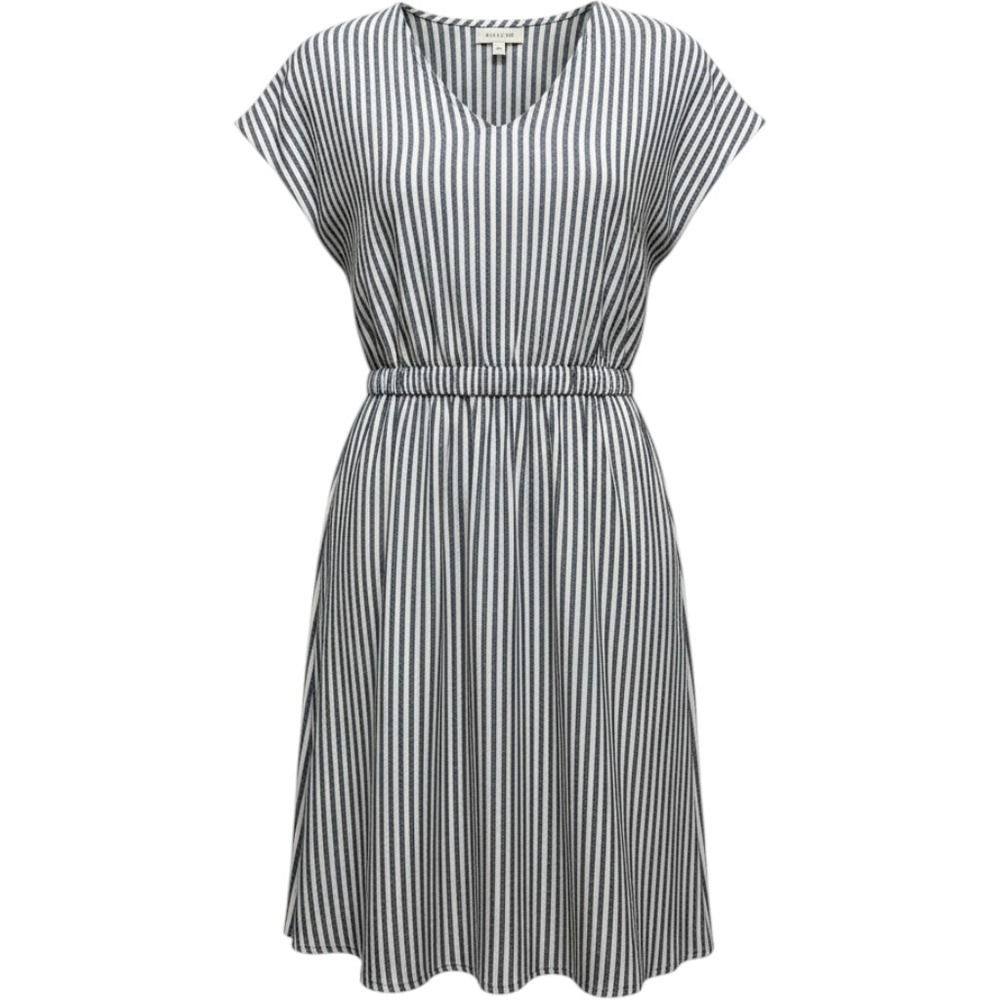 LINTICO Grey Striped Linen Midi Dress Womens XL Eco Timeless Boho Casual